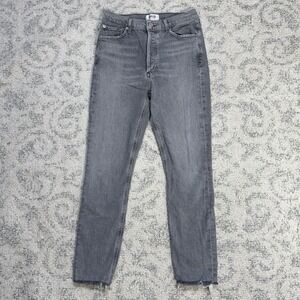 AGOLDE Nico High Rise Women's 26 Gray Denim Jeans Slim Ankle Fray‎ Button Fly